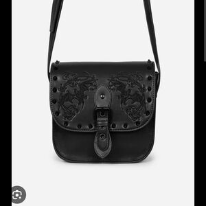 Disturbia Black Embroidered Studded Crossbody Bag
